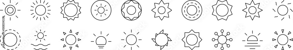 Sun as Symbol of Nature and Weather Pack of Thin Icons. Editable Stroke. Suitable for Web Sites, Books, Cards, Apps Sun as Symbol of Nature and Weather Pack of Thin Icons. Editable Stroke. Suitable for Web Sites, Books, Cards, Apps