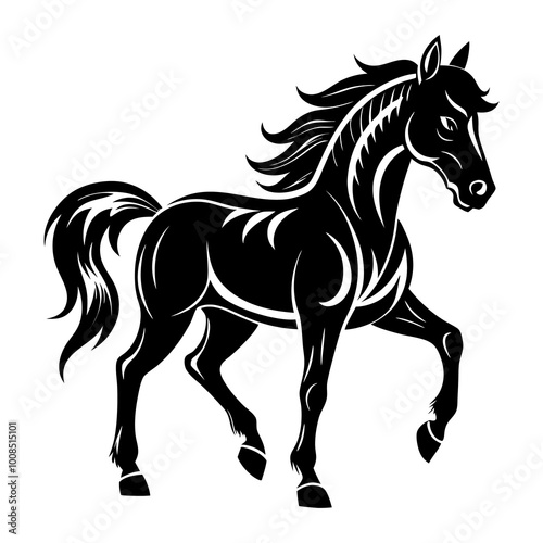 A Cute Horse silhouette flat style vector illustration design. Hand drown horse vector.