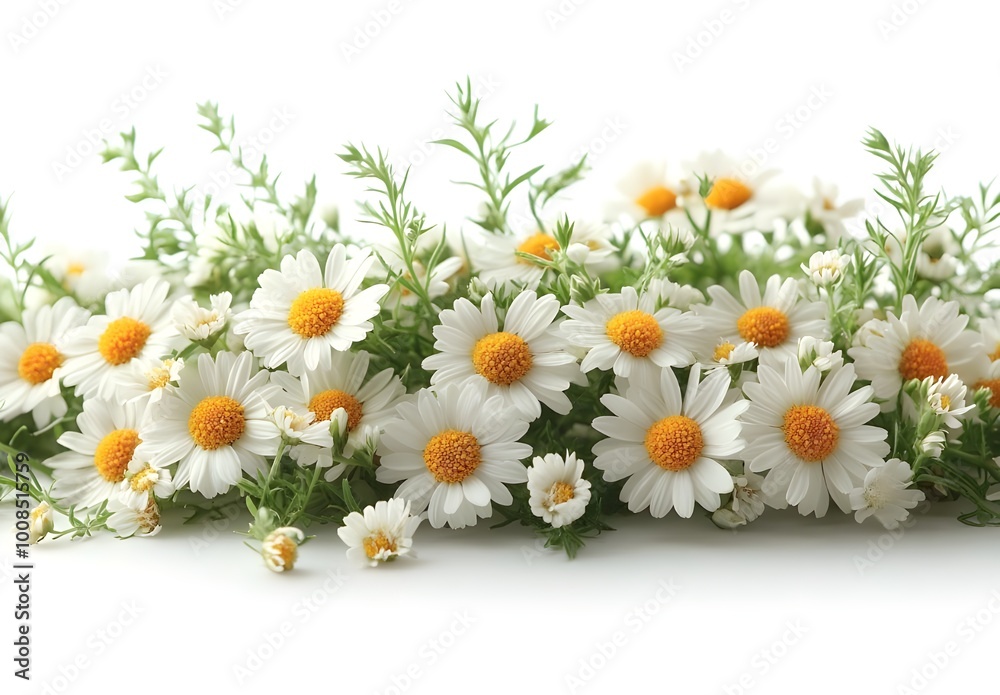 Obraz premium a group of white and yellow flowers