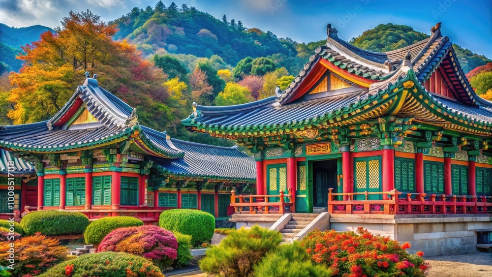 Elegant Korean Seamless Pattern Featuring Traditional Elements and Vibrant Colors for Design Projects