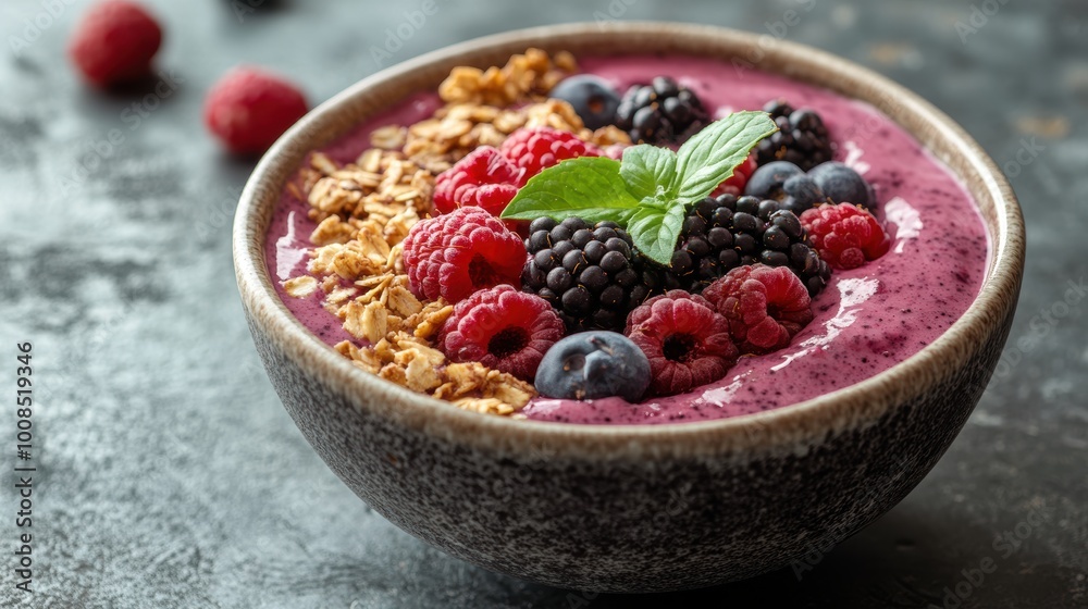 Fresh Acai Smoothie Bowl with Berries and Granola Fresh Acai Smoothie Bowl with Berries and Granola