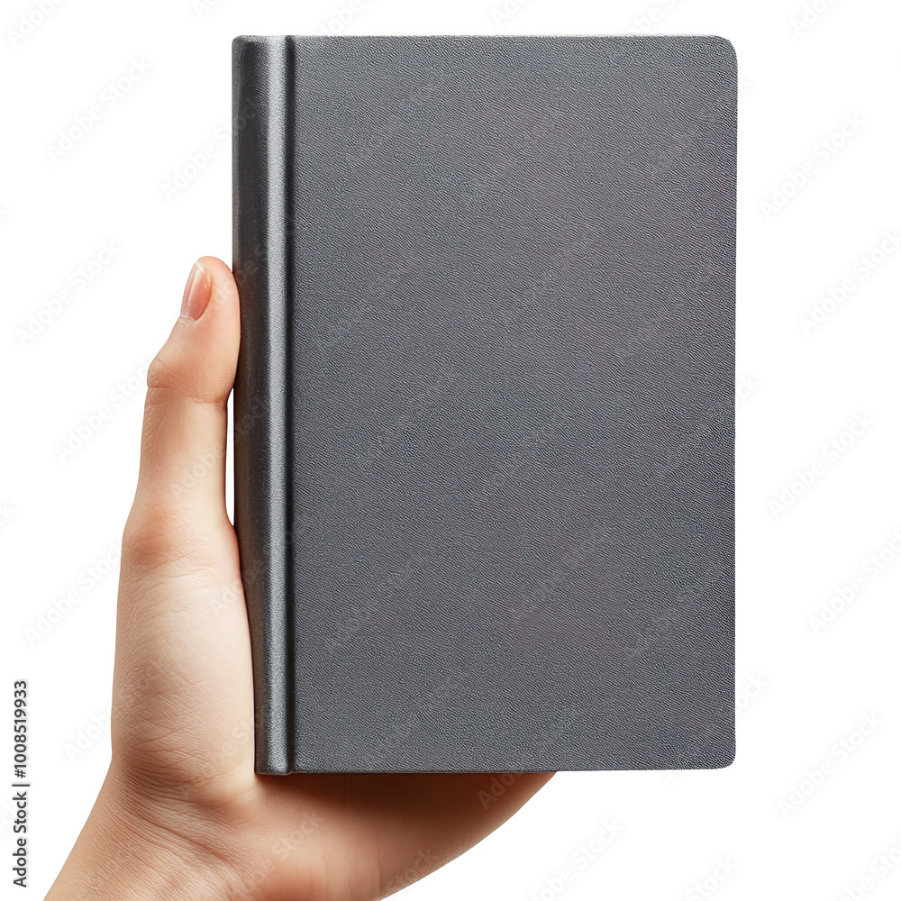 Blank grey book cover in hand isolated on transparent background Blank grey book cover in hand isolated on transparent background