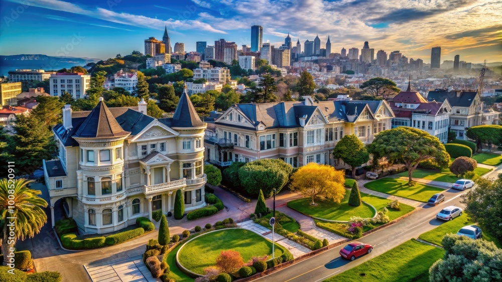 Obraz premium Elegant San Francisco Mansions Showcasing Architectural Beauty and Scenic Views of the City