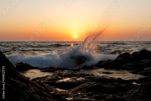 Sunset with waves in corse