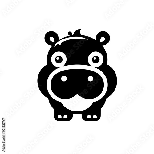 hippo as a simple logo icon black and whit, isolated on transparent background, png photo