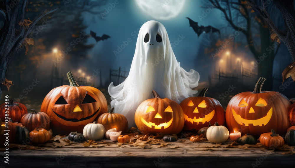 Spooky Halloween Day Poster Featuring Pumpkins, Ghosts, and Spooky Elements Spooky Halloween Day Poster Featuring Pumpkins, Ghosts, and Spooky Elements