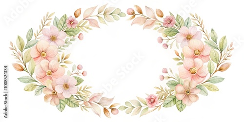 Delicate Watercolor Floral Frame With Soft Pink Blossoms and Greenery