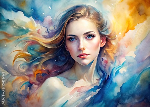 Elegant Watercolor Woman Painting with Soft Colors and Fluid Brushstrokes Capturing Grace and Beauty