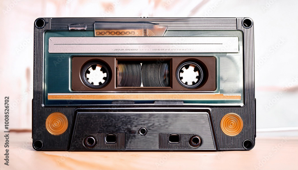 Fototapeta premium Close-Up Depiction of an Old Audio Tape Compact Cassette with Retro Design