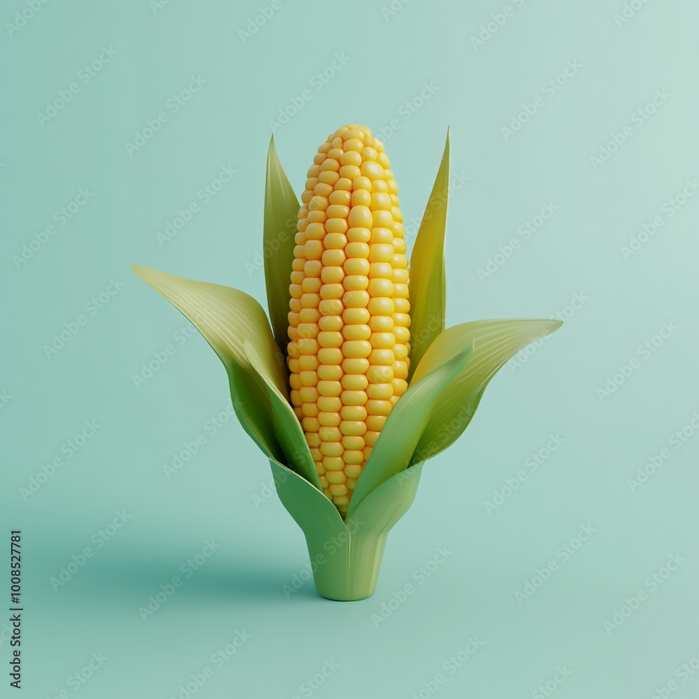 Obraz premium 3D Corn on the Cob Icon: Classic Grilled Summer Snack Illustration Logo