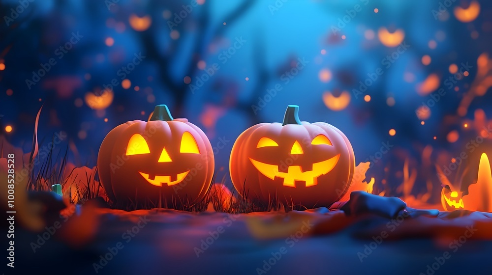 Glowing Jack o lanterns in a Mystical Autumnal Forest Glowing Jack o lanterns in a Mystical Autumnal Forest