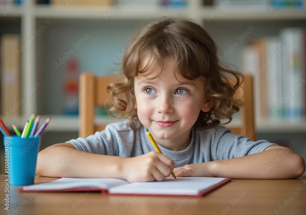Little girl writes in a notebook. Learning at home. Little girl writes in a notebook. Learning at home.