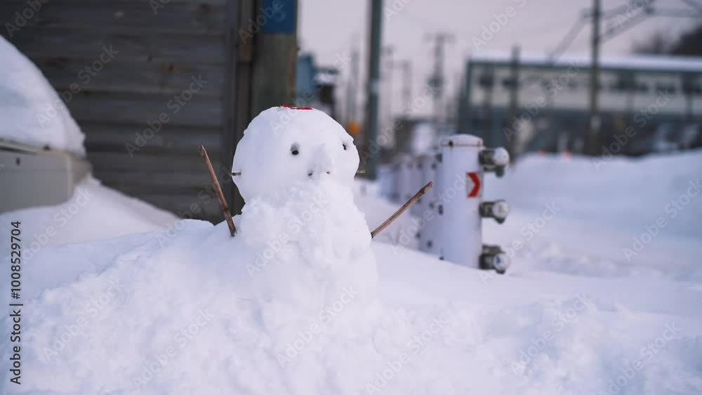 A snowman by the side of the street A snowman by the side of the street