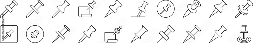 Push Pin for School and Office Related Line Icons for Web Sites, Books, Cards, Apps. Editable Stroke. Suitable for Web Sites, Books, Cards, Apps Push Pin for School and Office Related Line Icons for Web Sites, Books, Cards, Apps. Editable Stroke. Suitable for Web Sites, Books, Cards, Apps