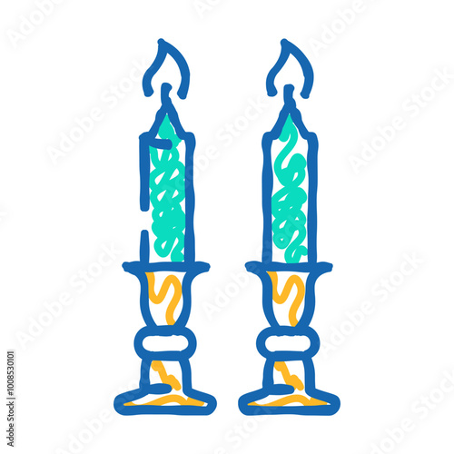 shabbat candles jewish doodle icon sketch vector. shabbat candles jewish sign. isolated symbol illustration