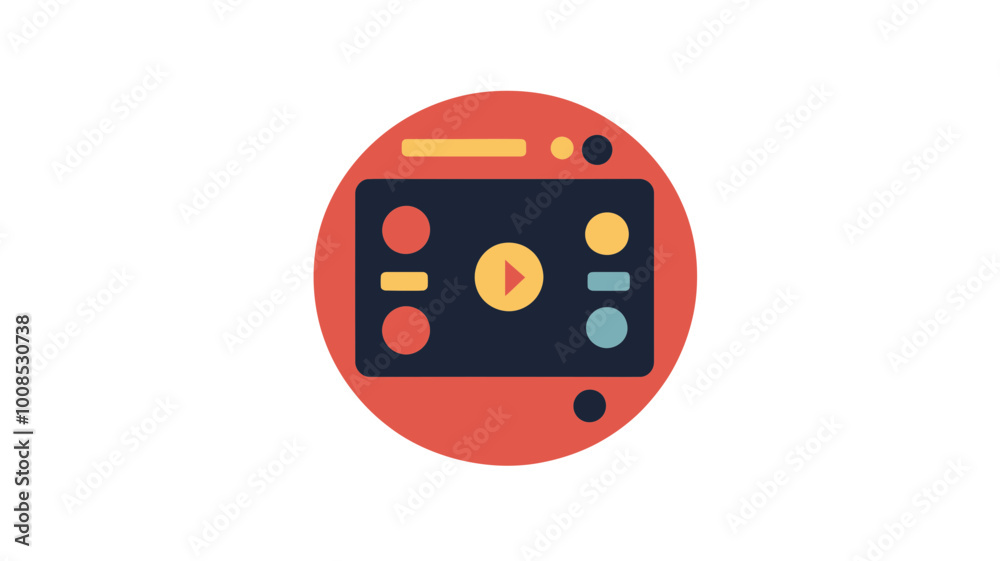 Modern Multimedia Player Icon with Play Button and Colorful Controls for Technology and Web Interface Design Modern Multimedia Player Icon with Play Button and Colorful Controls for Technology and Web Interface Design