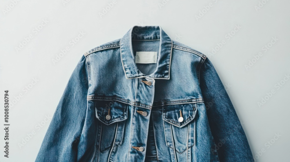 A trendy oversized women's denim jacket, laid flat on a white background, ideal for promoting relaxed and casual fashion styles A trendy oversized women's denim jacket, laid flat on a white background, ideal for promoting relaxed and casual fashion styles