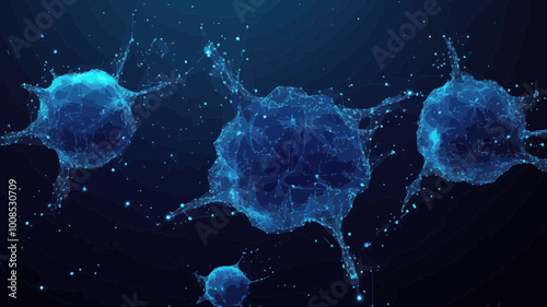 Cancer Cells in Oncology Low Poly Wireframe Vector Illustration - Starry Sky and Space Theme with Points, Lines, and Shapes - Cancer Research and Medical Concept for Science and Healthcare Visuals