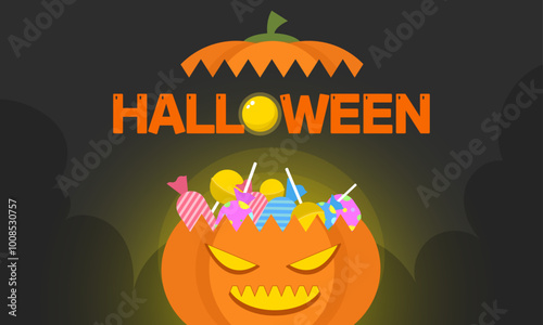 Halloween pumpkin illustration. Halloween banner templates such as banners, cards, flyers, social media wallpaper, postcards, and more. Vector illustration.