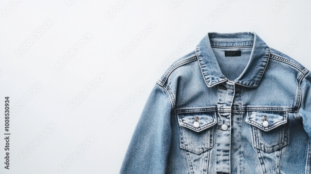 A trendy oversized women's denim jacket, laid flat on a white background, ideal for promoting relaxed and casual fashion styles A trendy oversized women's denim jacket, laid flat on a white background, ideal for promoting relaxed and casual fashion styles