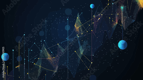 Abstract Starry Sky Wireframe Growth Chart with Celestial Points and Lines in a Minimalist Vector Art