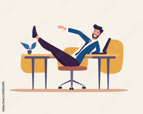 Relaxed Businessman Practicing Flexible Work Schedule Concept Vector, Smart Casual Employee Balancing Work and Relaxation, Minimalist Flat Design