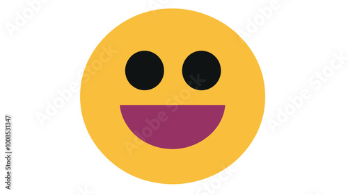 Vector Smiley Face Emoji with Wide Open Mouth and Black Eyes on White Background for Digital Communication and Social Media Graphics