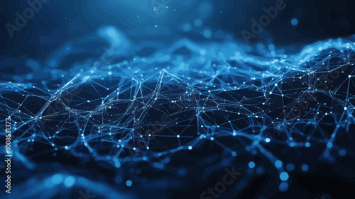 Abstract Polygonal Network Background with Lines, Dots and Glowing Particles, Plexus Effect, Artificial Intelligence Connectivity, Dark Blue Minimalist Digital Mesh Illustration, Technology Concept