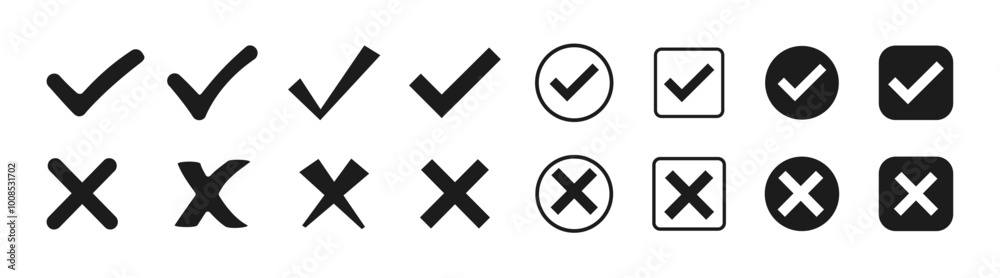 Flat checklist signs ,checkmark design. Yes or no symbol, approved or rejected icon. Isolated tick symbols, checklist signs, approval badge