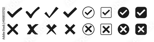 Flat checklist signs ,checkmark design. Yes or no symbol, approved or rejected icon. Isolated tick symbols, checklist signs, approval badge