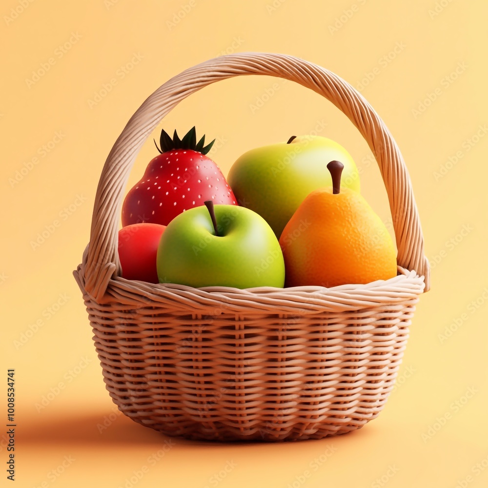 3D Fruit Basket Icon: Assorted Fresh Fruits Display Illustration Logo 3D Fruit Basket Icon: Assorted Fresh Fruits Display Illustration Logo