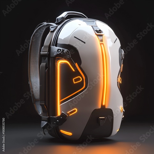 3D Futuristic Backpack Icon: High Tech Travel Gear Illustration Logo photo