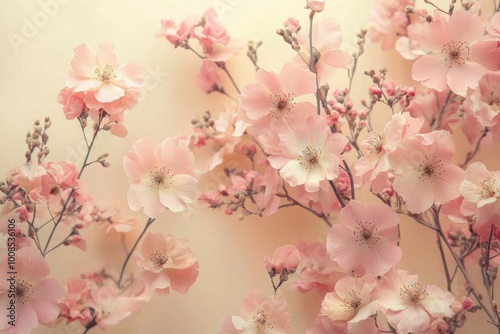 Wallpaper Mural soft pastel palette, soft pastel pinks contrast with hints of pale yellow, creating a delicate and refined look Torontodigital.ca