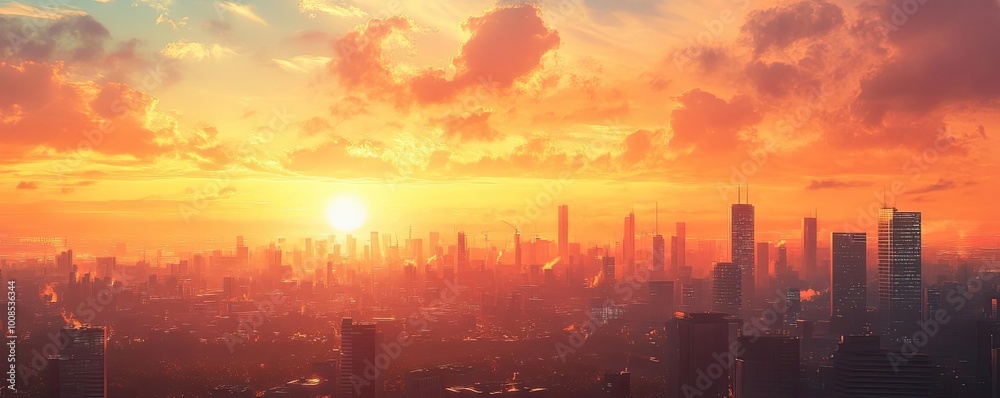 A stunning sunset view over a city skyline, showcasing vibrant colors and silhouettes of towering buildings against a golden sky. A stunning sunset view over a city skyline, showcasing vibrant colors and silhouettes of towering buildings against a golden sky.
