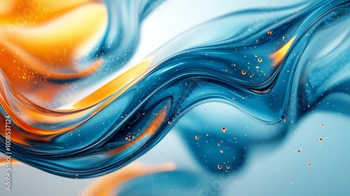 Dynamic waves of orange and blue intertwine in an abstract dance, forming a vibrant and visually striking piece that exudes energy and artistic fluidity.