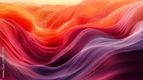 An abstract image with flowing waves of red and orange colors, resembling a vibrant and dynamic landscape, provoking creativity and passion. photo