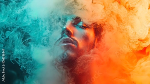 A Man's Face Emerging from Swirling Smoke