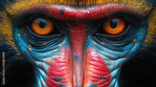 a striking closeup of a vibrant mandrill showcasing its expressive face and vivid colors emphasizing the unique beauty and character of this remarkable primate in its natural habitat