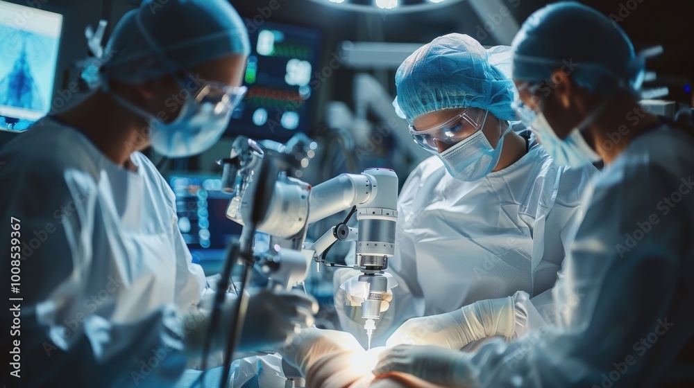 Surgical team in advanced operating procedure