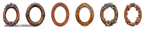 oval round antique carved wooden frame isolated on a transparent or white background, cut-out, PNG photo