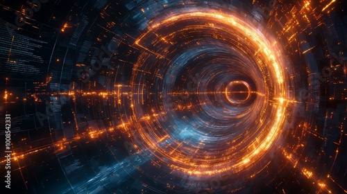 A visually stunning circular timeline showing major historical events in a continuous loop, interconnected by waves of light, symbolizing cyclical history