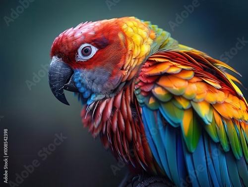 Tropical bird with vibrant feathers, dynamic and exotic, Nature, Bright hues, Photograph, Avian beauty