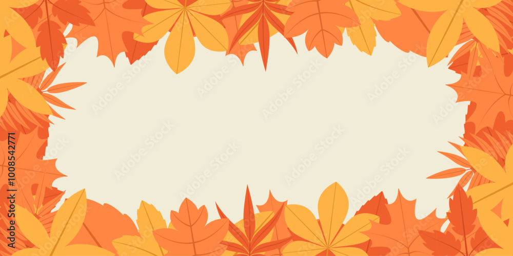 Autumn leaves frame. Leaf background vector mockup. Fall season leaves. Autumn mood. Brown yellow color leaves