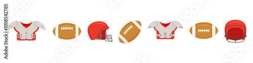 American football vector set. Football game equipment. Ball helmet shoulder pads.