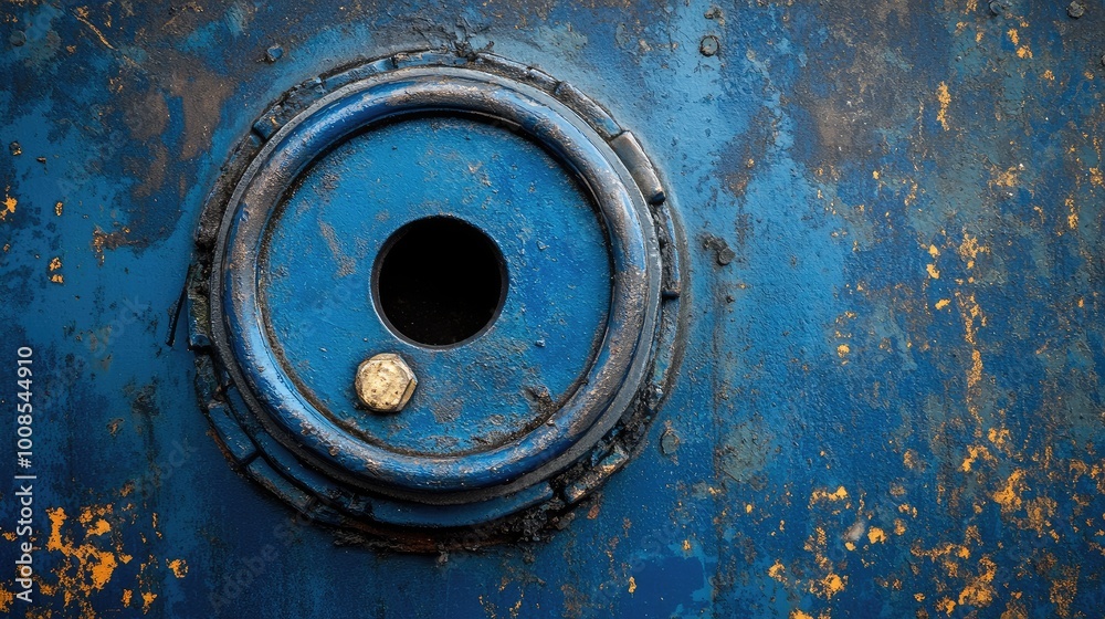 Top view close-up of a blue 200-litre fuel tank cap, with an industrial feel, no people or logos in the image. Top view close-up of a blue 200-litre fuel tank cap, with an industrial feel, no people or logos in the image.