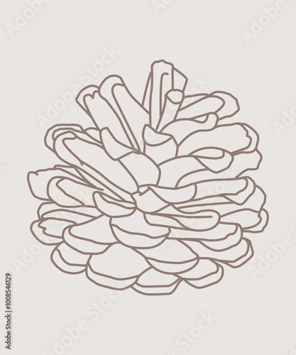 Pigna stilizzata. Illustrazione pigna minimale monolinea. Sfondo natura, autunno, bosco.