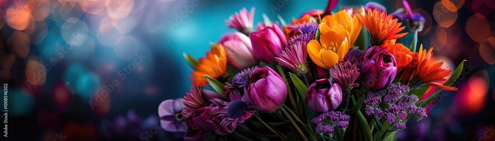 Obraz premium Wildflower bouquet with vibrant colors, artistic and inviting, Botanical, Bright hues, Photograph, Floral arrangement