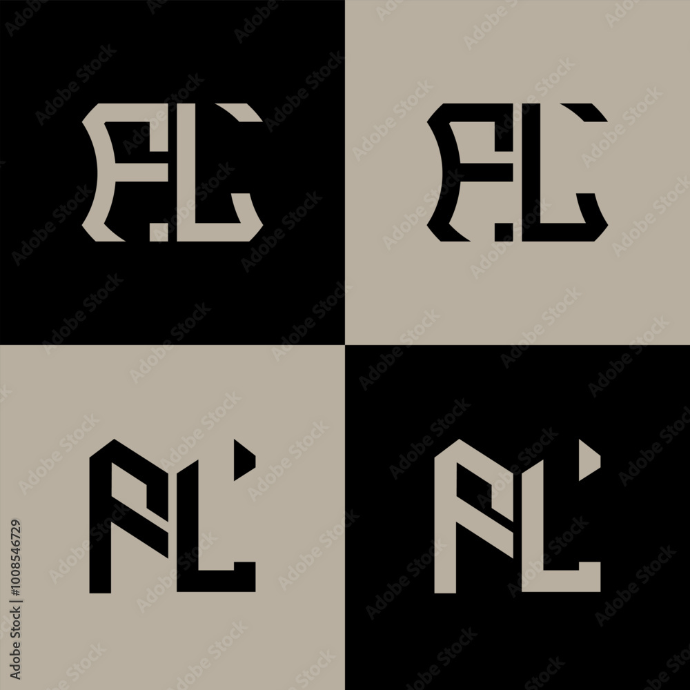 FL polygon, circle, hexagon, flat and simple letter logo set in one artboard. FL minimalist and classic logo.