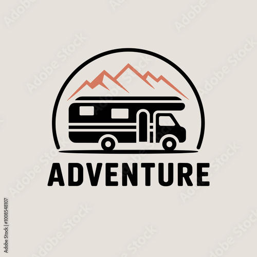 Adventure RV Logo with Mountains Illustration