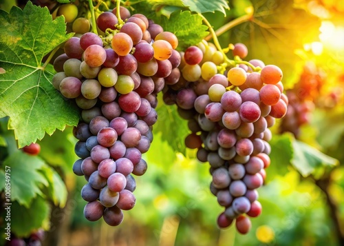 Wallpaper Mural Fresh and Juicy Moscato Grapes Bunches on Vine Surrounded by Lush Green Leaves in Natural Setting Torontodigital.ca